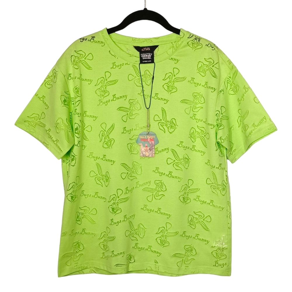 LOONEY TUNES ELF SACK Green Bugs Bunny Short Sleeve Lime Green T Shirt NWT